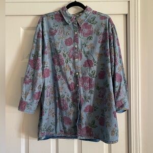 Vintage Jean button-down with floral rose print oversized